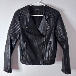 Topshop Quilted Black Faux Leather Moto Jacket
